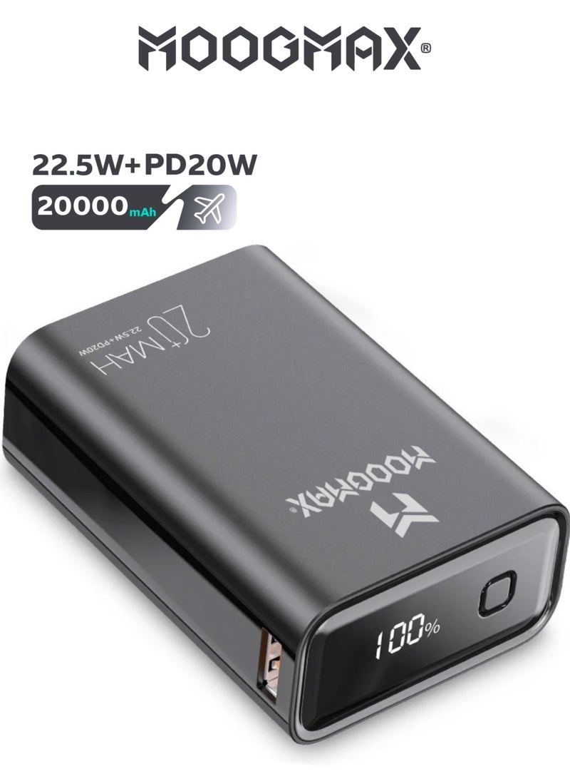 موجماكس مارفل باور بنك 20000 مللي أمبير. باور بانك قوي بقوة 22.5 واط. بطاريه متنقله بتصميم أنيق وبحجم ووزن صغير. شاحن متنقل بمنفذين شحن (شاحن تايب سي & شاحن يو اس بي) تدعم الشحن السريع PD & QC. بور بانك بشاشة عرض رقمية لعرض الشحن. بطارية شحن يسمح بحمله في الطائرات من موجماكس. أسود - Image 1